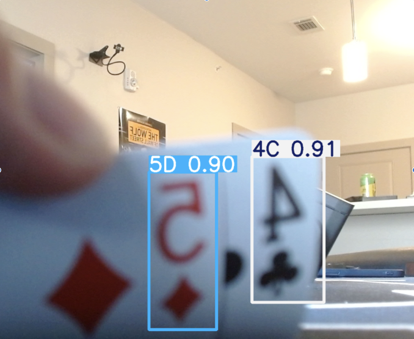 CardEYE vision model detecting cards, showing probability