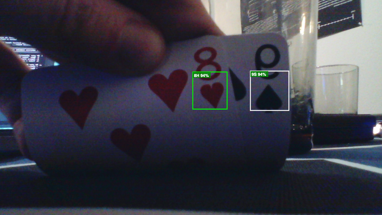 CardEYE detecting an 8 of Hearts and 9 of Spades