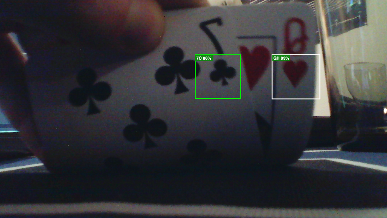 CardEYE detecting a 7 of Clubs and Queen of Hearts