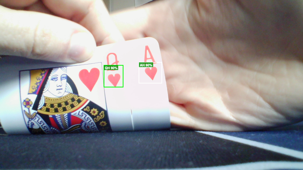 CardEYE detecting an Ace of Hearts and Queen of Hearts