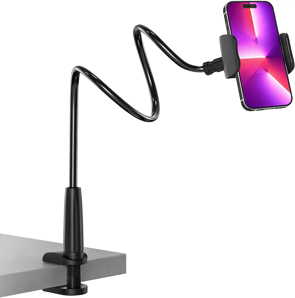 Gooseneck phone stand with desk clamp